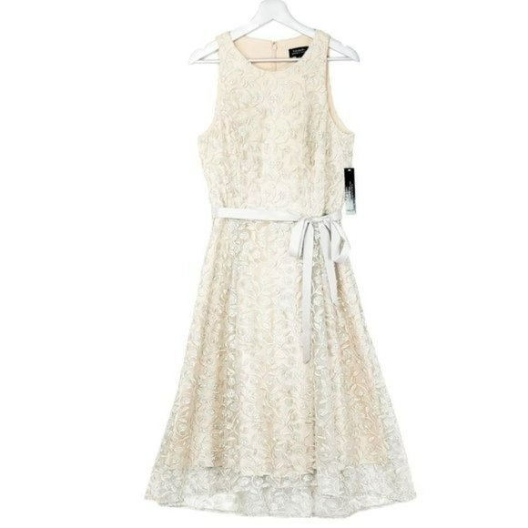 NWT Tahari ASL Embroidered Lace Hi-Low Fit & Flare Party wedding Midi Dress - Picture 4 of 7